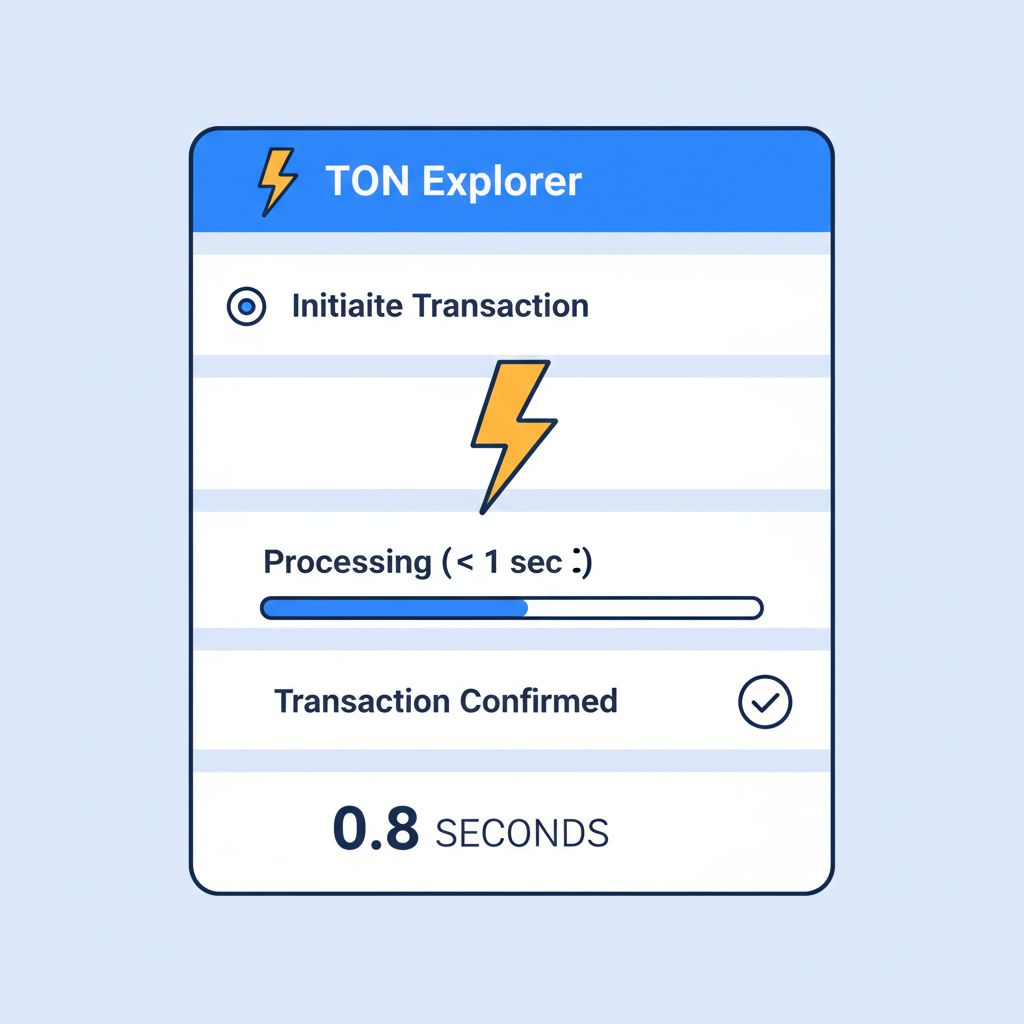 transaction timeline under 1 second, lightning bolt, TON explorer screen