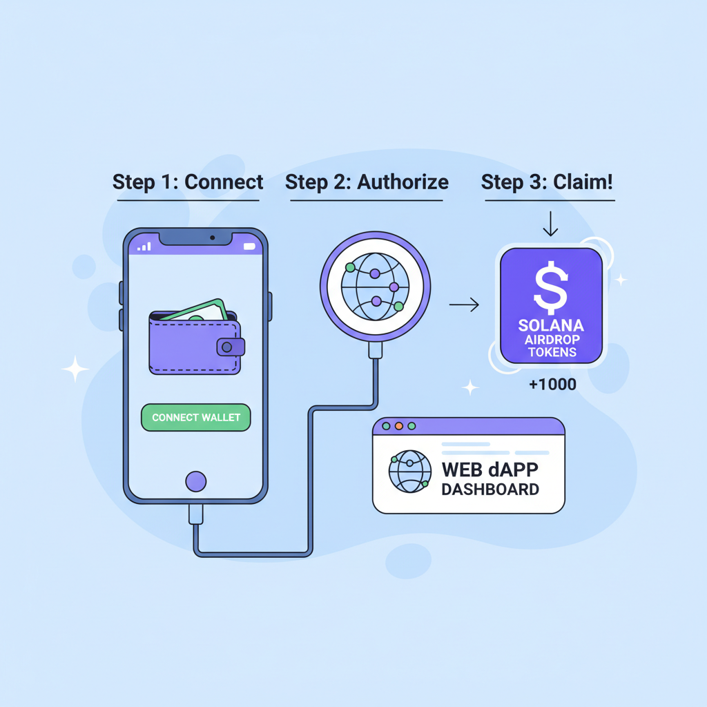 connecting phone wallet to web dApp dashboard with Solana airdrop tokens