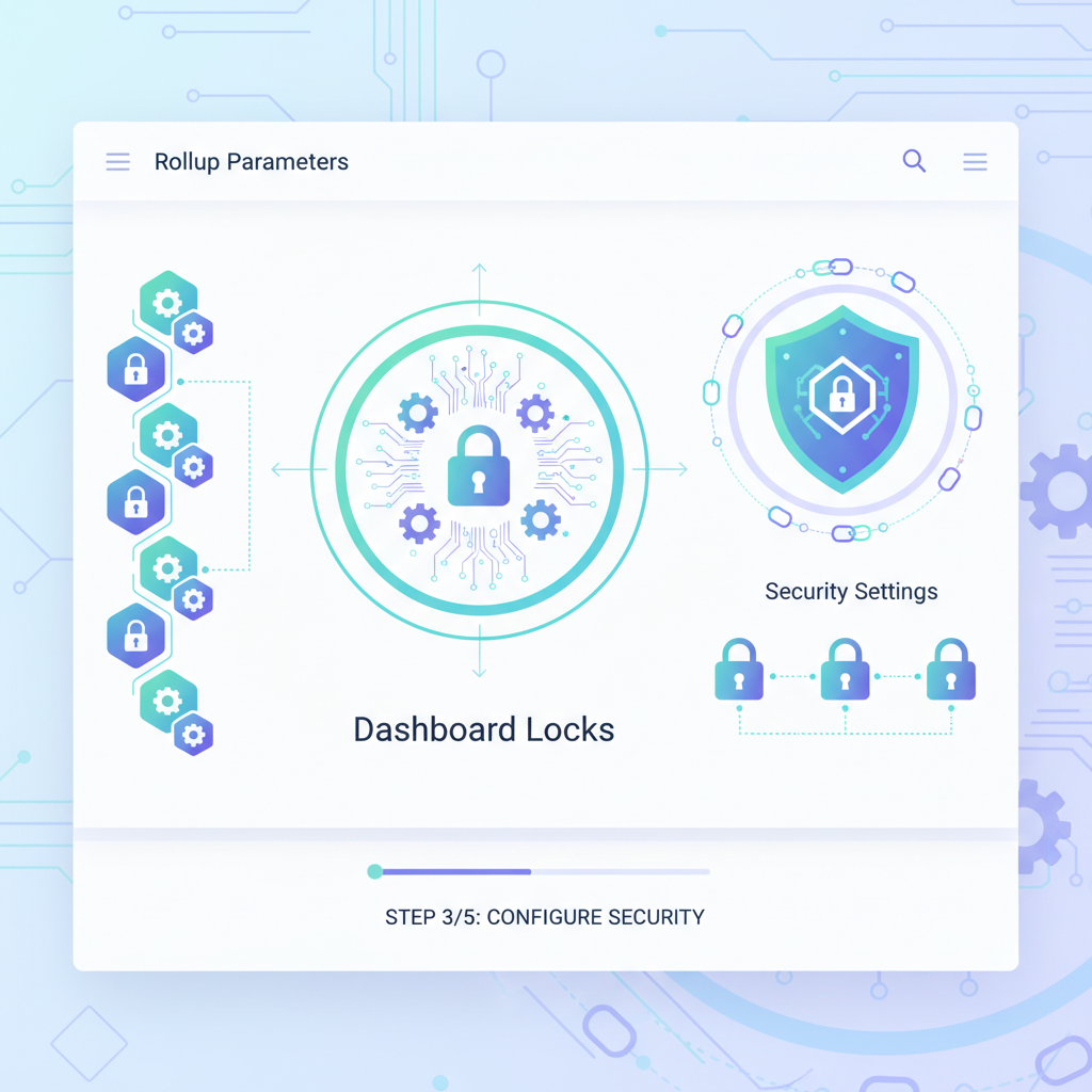 configuring rollup parameters security settings dashboard locks gears multi-sig icons futuristic blockchain interface
