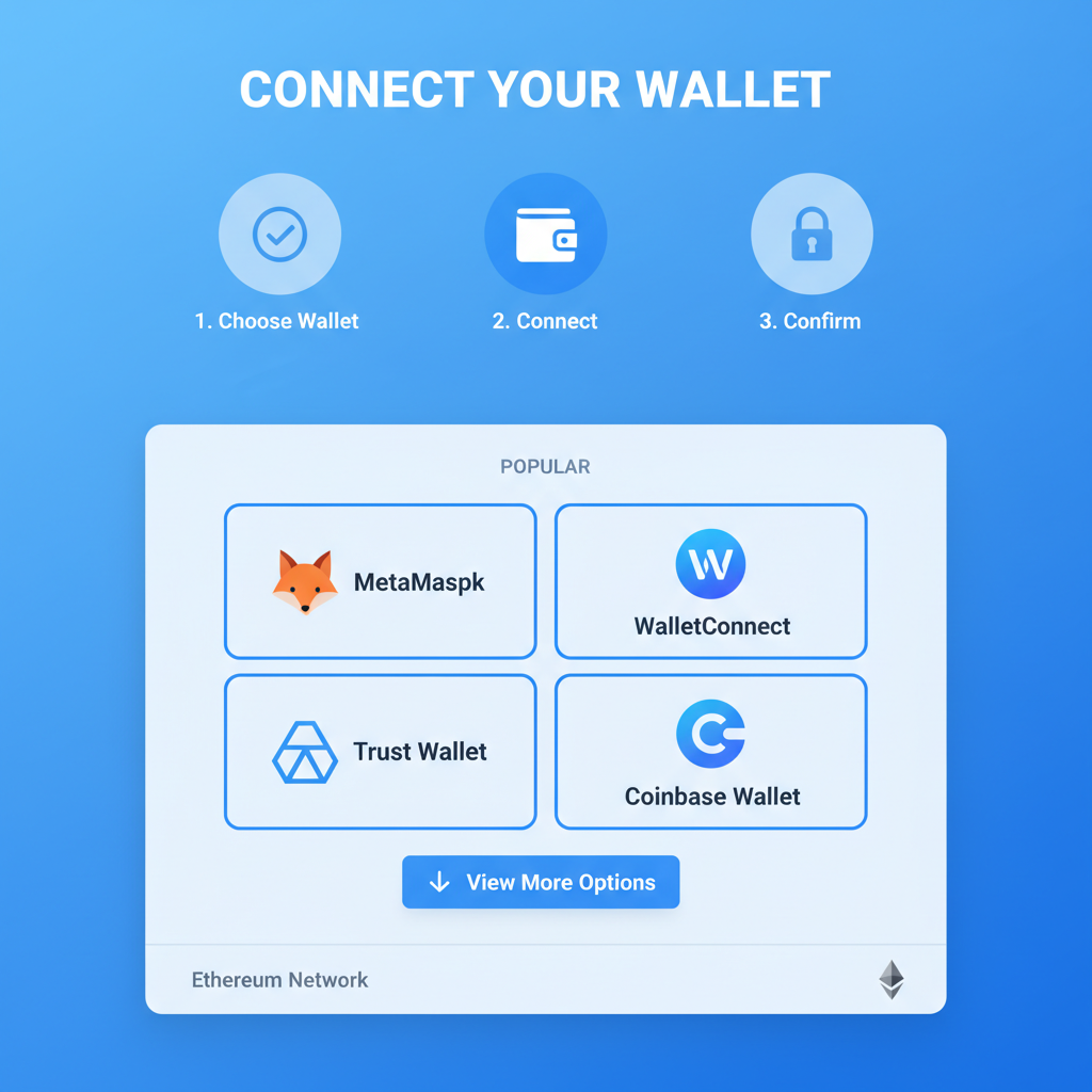 clean DeFi wallet connection interface on Ethereum app, professional UI, blue tones