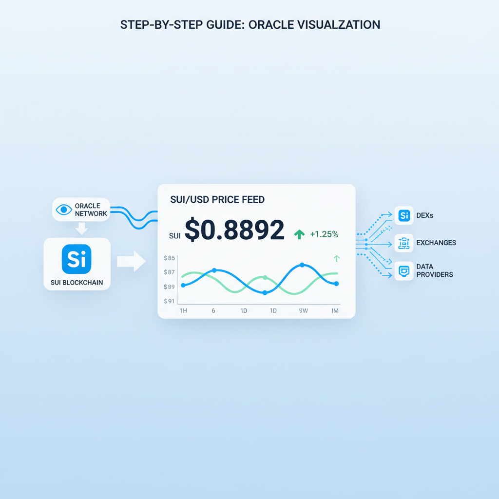 Oracle data feed visualization on Sui blockchain, price charts for SUI at $0.8892, graph lines --ar 16:9