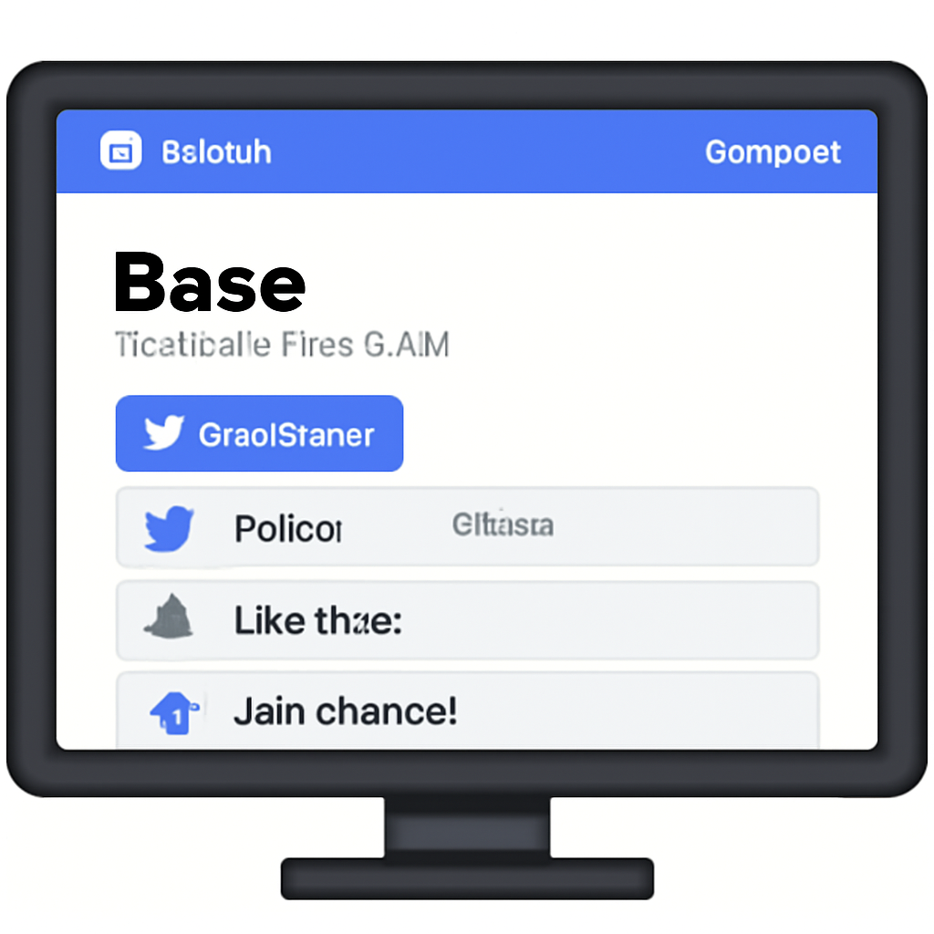 A computer screen displaying the official Base Guild page on Guild.xyz, with Base branding and social task options visible.