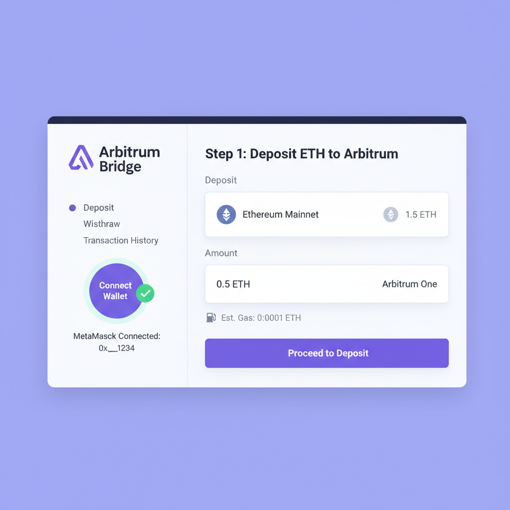 arbitrum bridge website, metamask connected, eth deposit interface