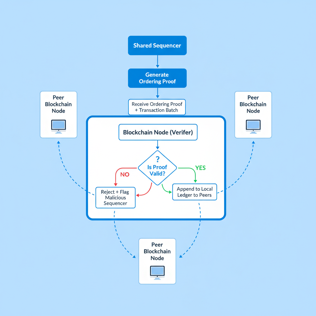 flowchart of verifying shared sequencer ordering proofs, blockchain nodes connected