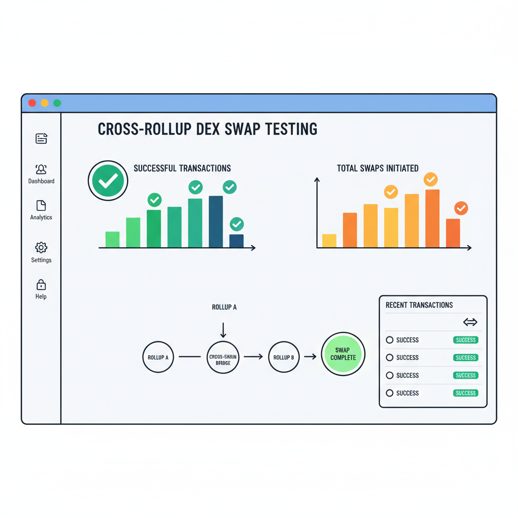 dashboard testing cross-rollup DEX swaps, graphs showing successful transactions