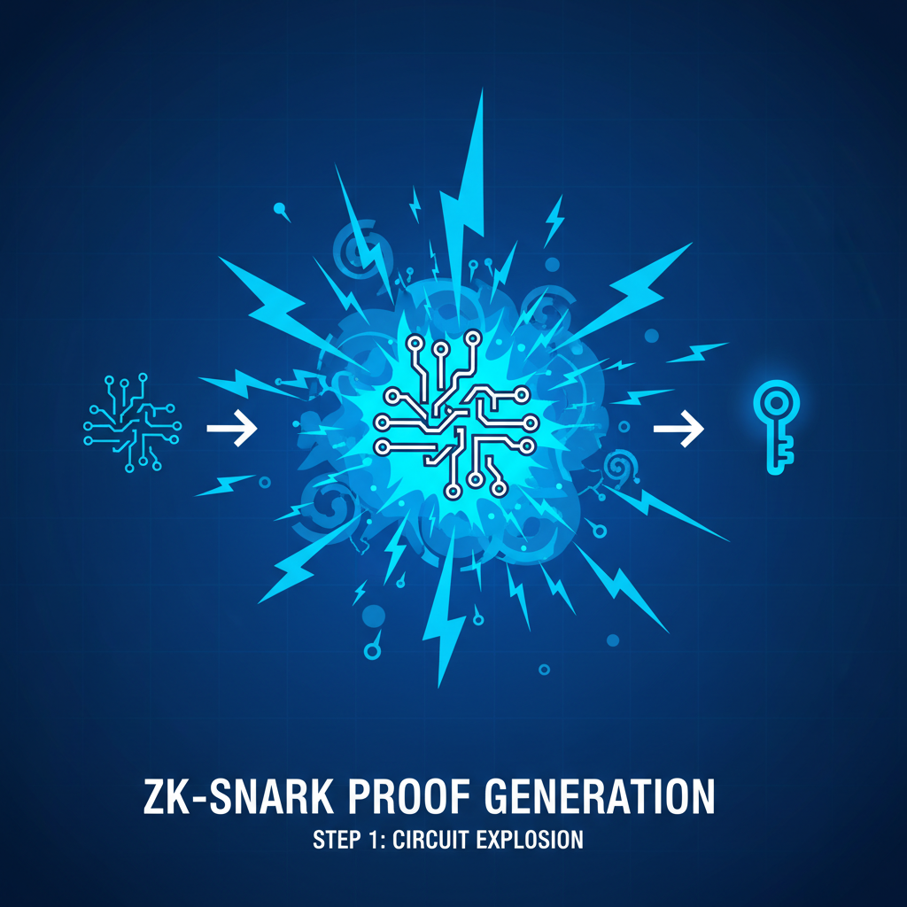 zk-snark proof generation exploding circuits, electric blue energy, dynamic
