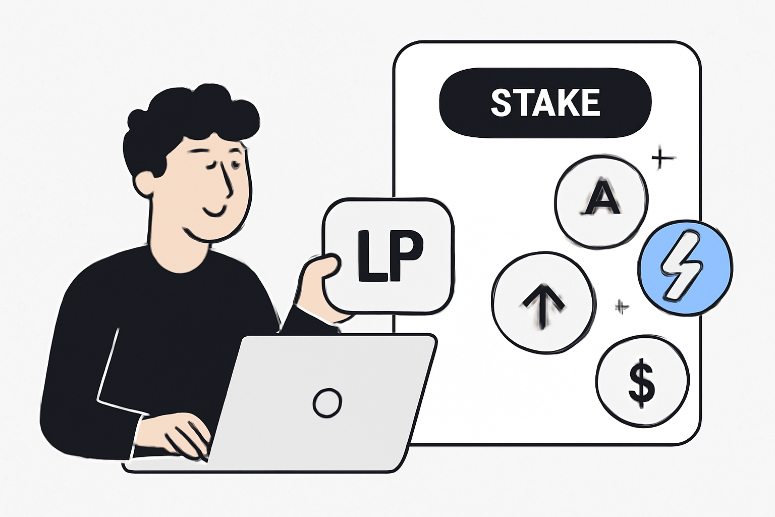 A user staking LP tokens into a protocol with bonus reward icons (e.g., GMX, Radiant), showing extra tokens being earned.