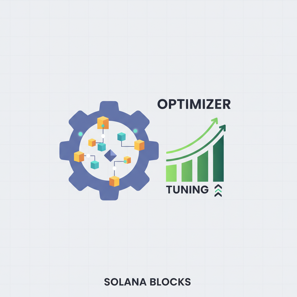 Gear icon optimizer tuning Solana blocks, efficiency graphs rising