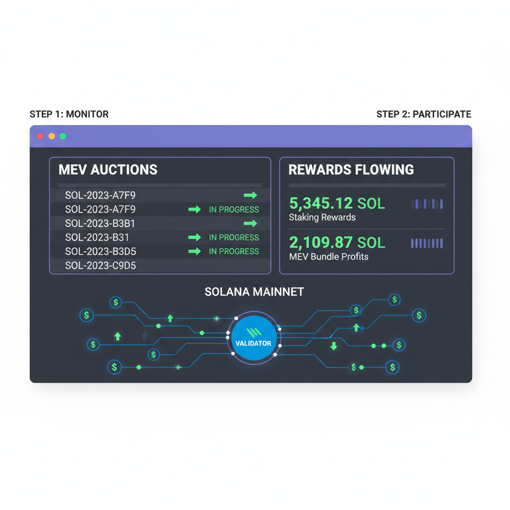 Live Solana mainnet dashboard showing MEV auctions and rewards flowing
