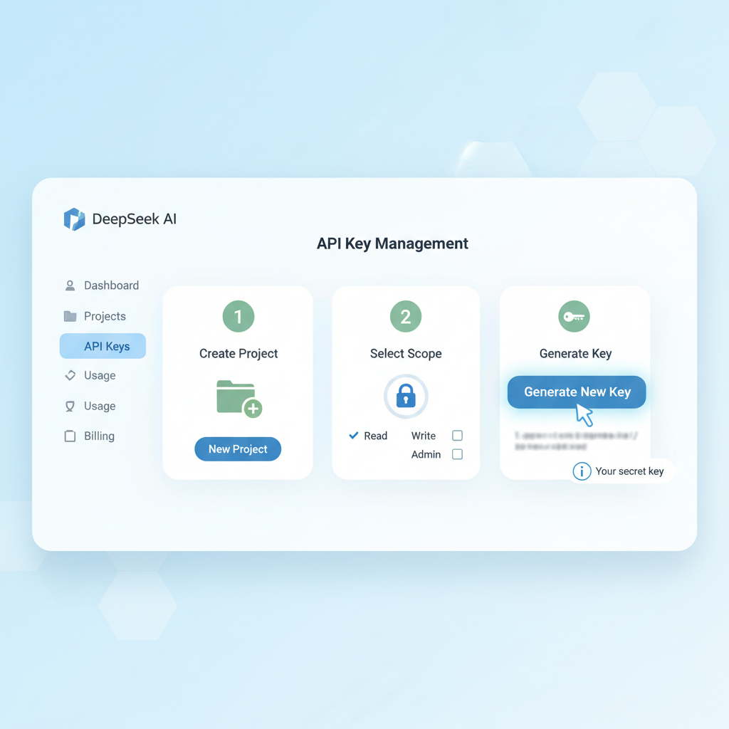 deepseek ai api dashboard key generation modern interface