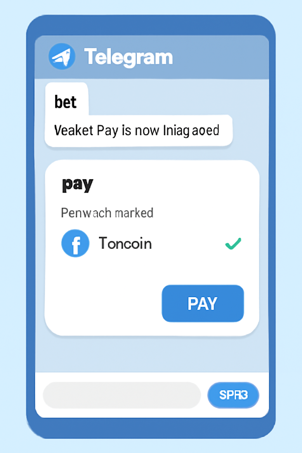 A Telegram interface showing Wallet Pay being integrated into a bot, with Toncoin as the selected payment option.