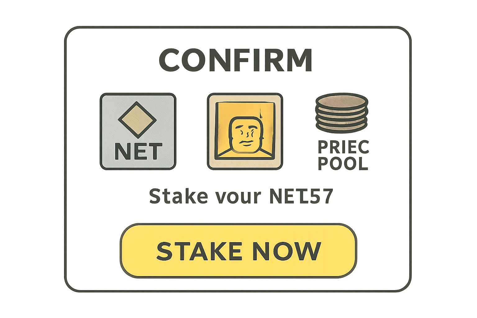 A confirmation pop-up with a glowing 'Stake Now' button, NFT icons, and a prize pool graphic showing $1.3 million.