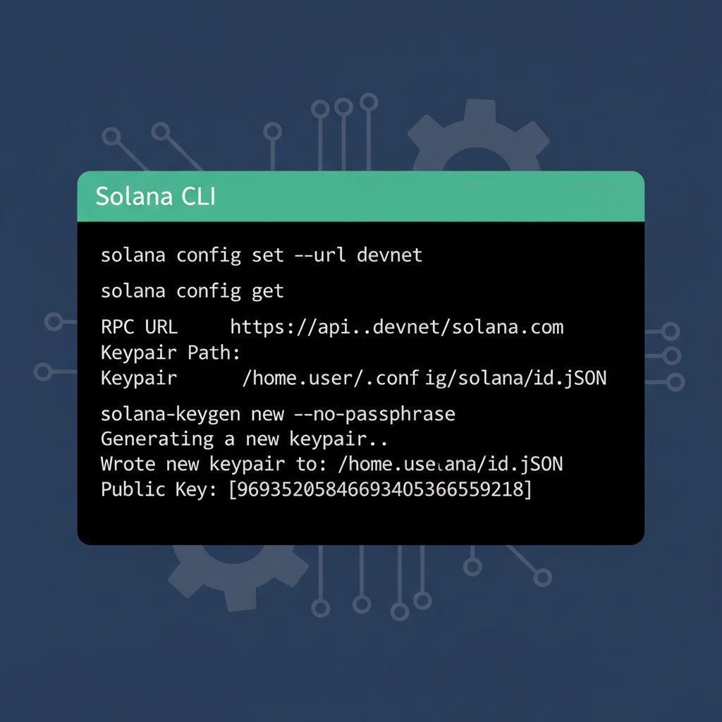 Solana CLI terminal configuring devnet URL keypair generation