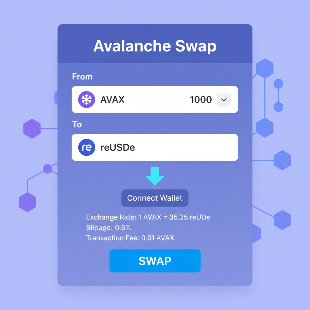 Avalanche DEX interface swapping for reUSDe token, clean UI, blockchain theme