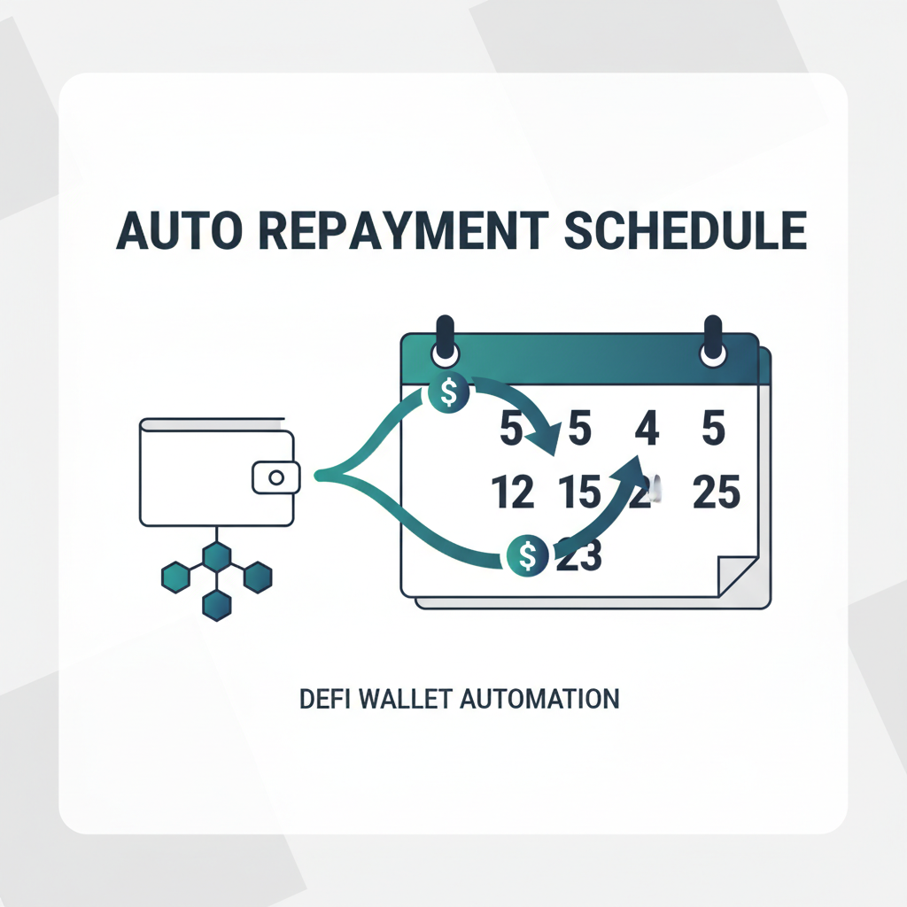 calendar with auto repayment arrows DeFi wallet blockchain network