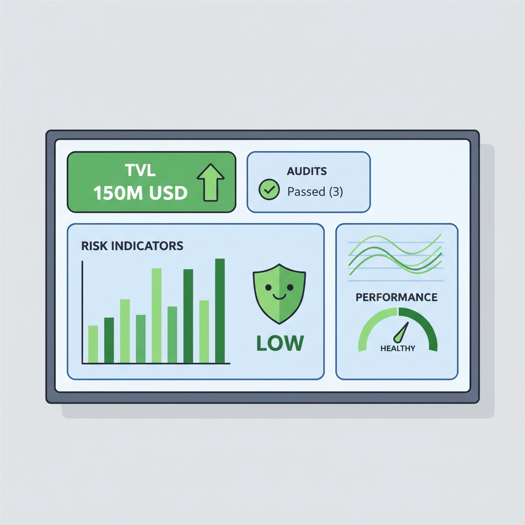 DeFi protocol health dashboard TVL audits risk indicators green charts