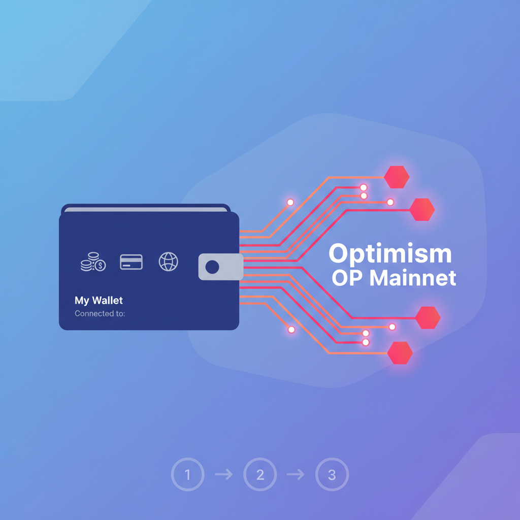sleek wallet interface connecting to glowing Optimism OP Mainnet blockchain network