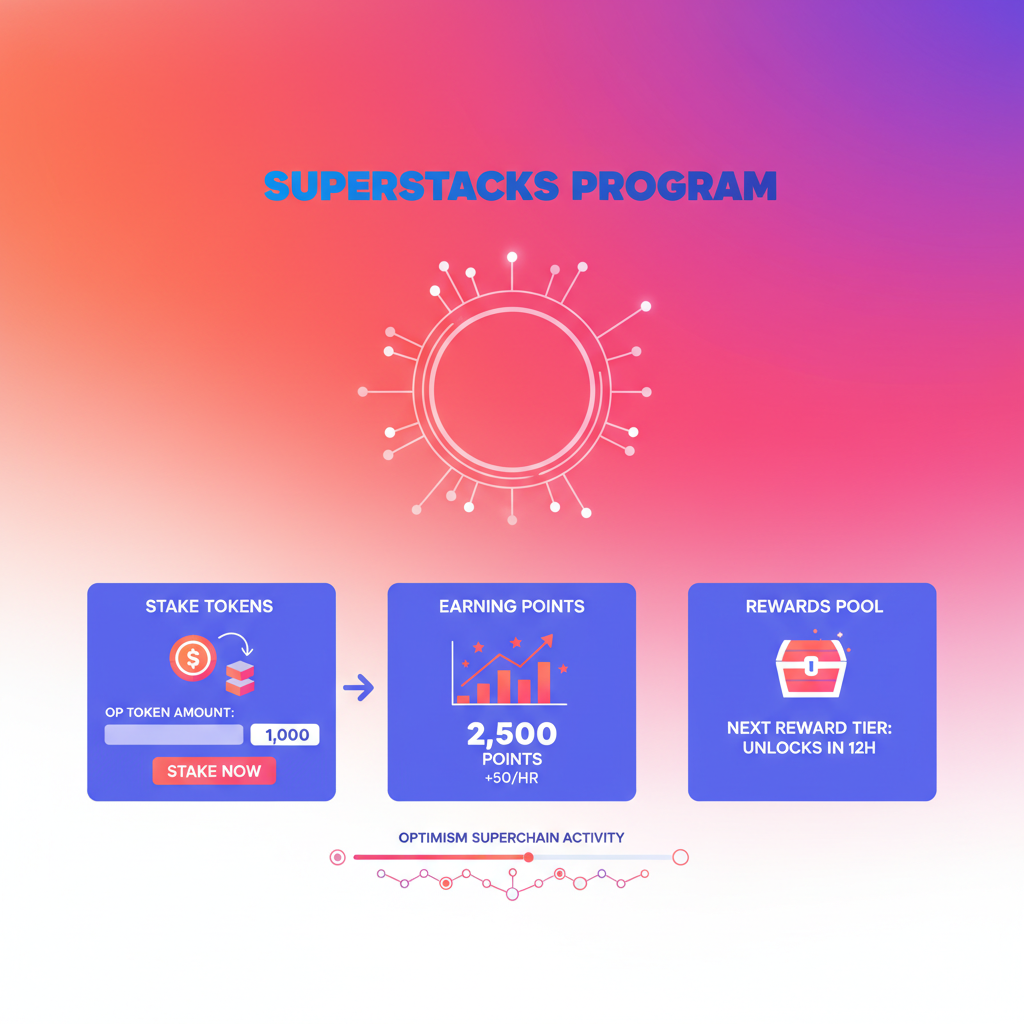 staking tokens in SuperStacks program on vibrant Optimism Superchain dashboard earning points