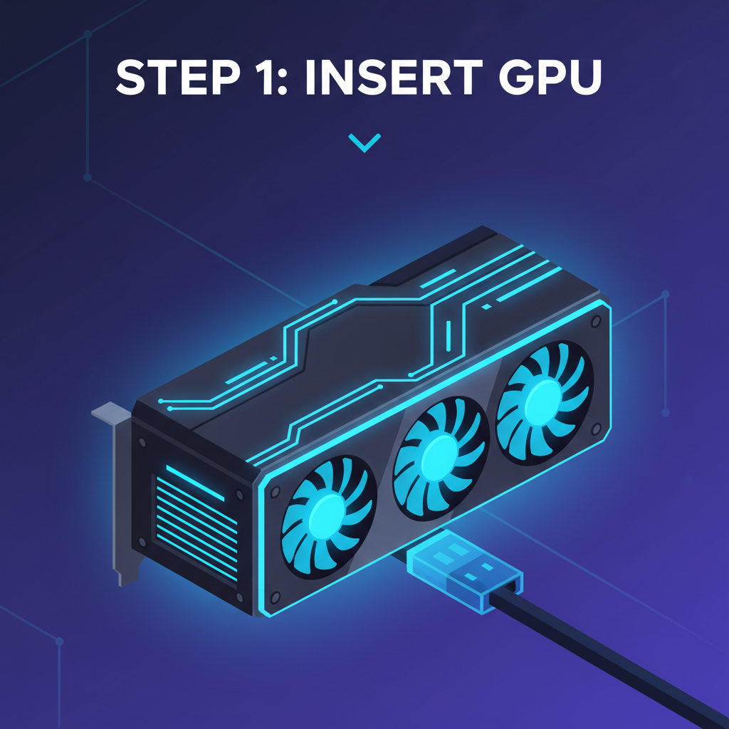 Futuristic RTX 4090 GPU glowing with neon blue lights, high-tech circuit patterns, dramatic lighting