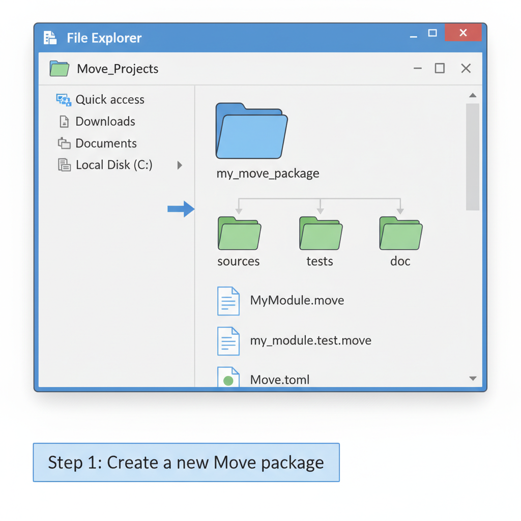 file explorer showing new Move package directory structure