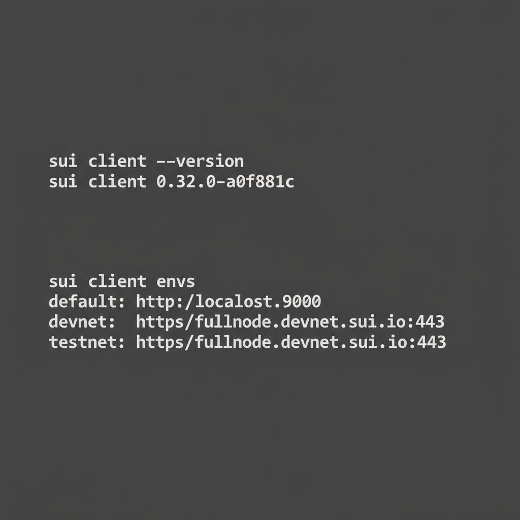 terminal output showing sui client version and envs