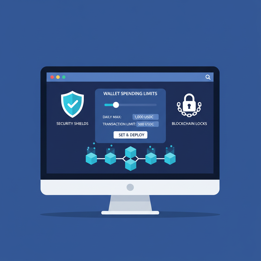 deployment console setting wallet spending limits, security shields and locks on blockchain