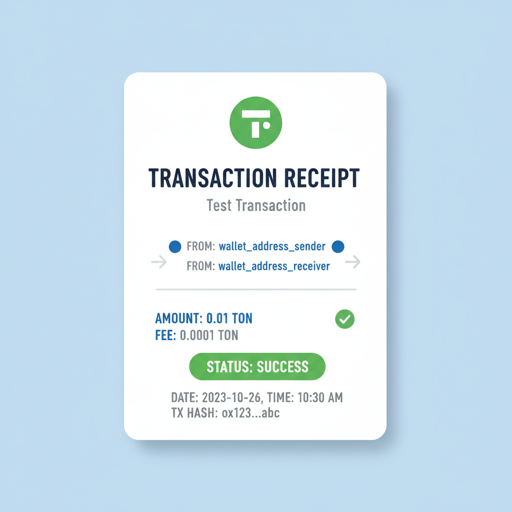Test transaction small amount TON wallet receipt