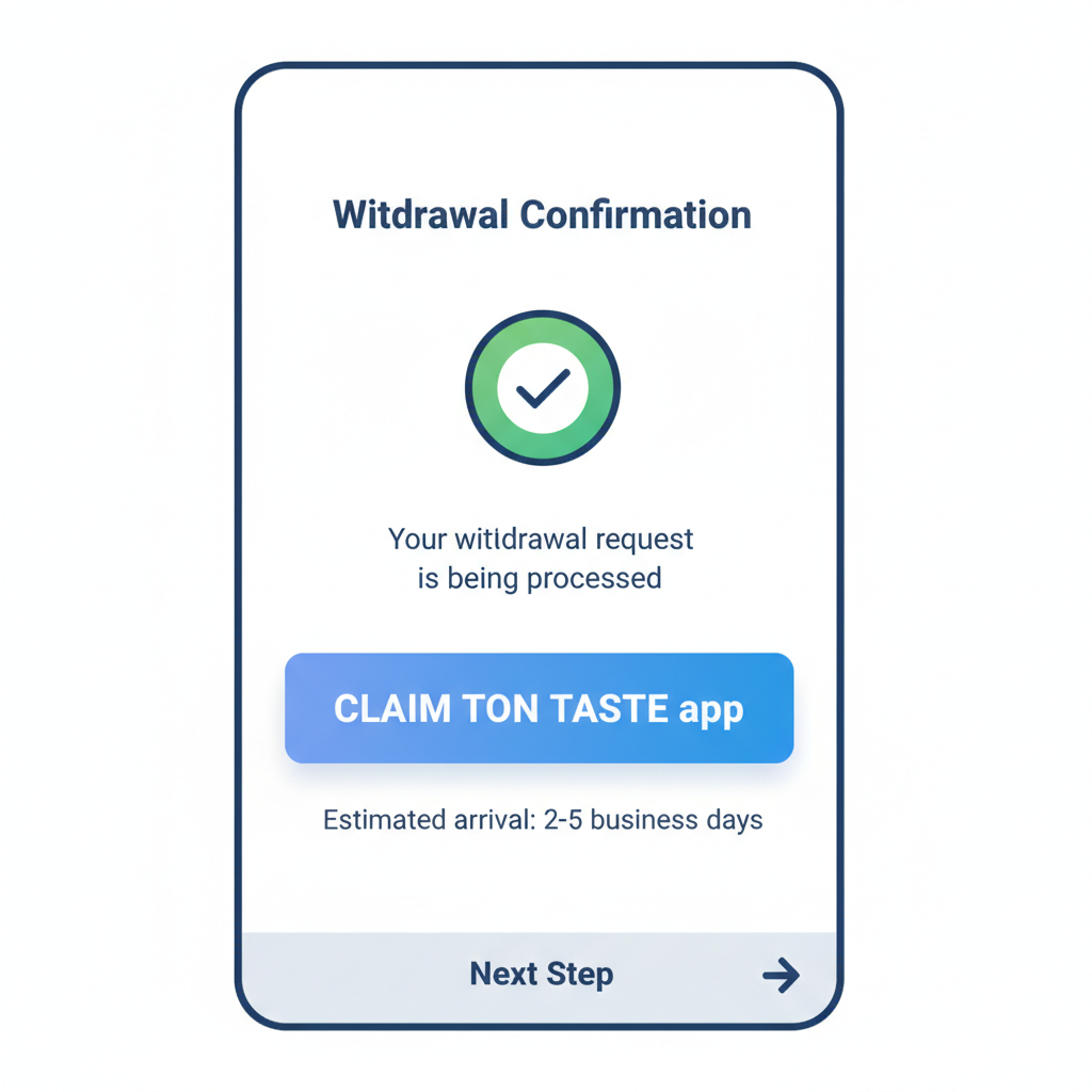 Withdrawal button claim TON TASTE app confirmation screen