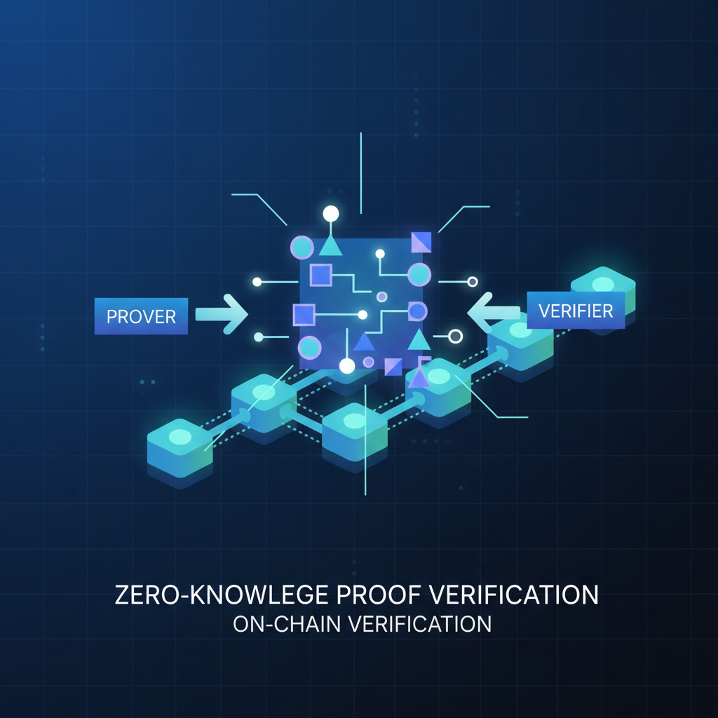 zero-knowledge proof verification circuit glowing on blockchain network