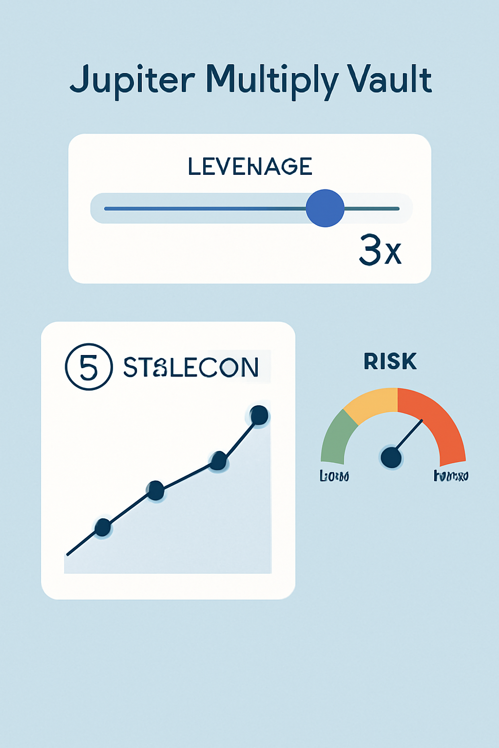 Leverage slider on Jupiter Multiply Vault screen, stablecoin charts, risk meter visualization