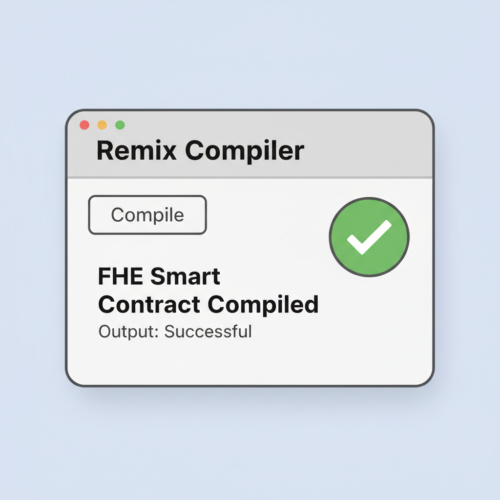 Remix compiler tab success, green checkmark, FHE smart contract compiled