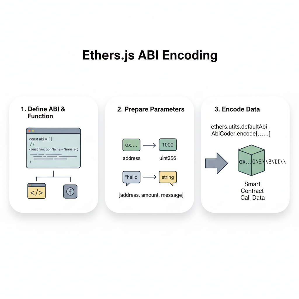 Ethers.js ABI encoding code, abstract data encoding diagram
