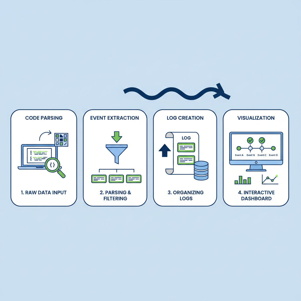 Code parsing transaction events, event log visualization with checkmarks