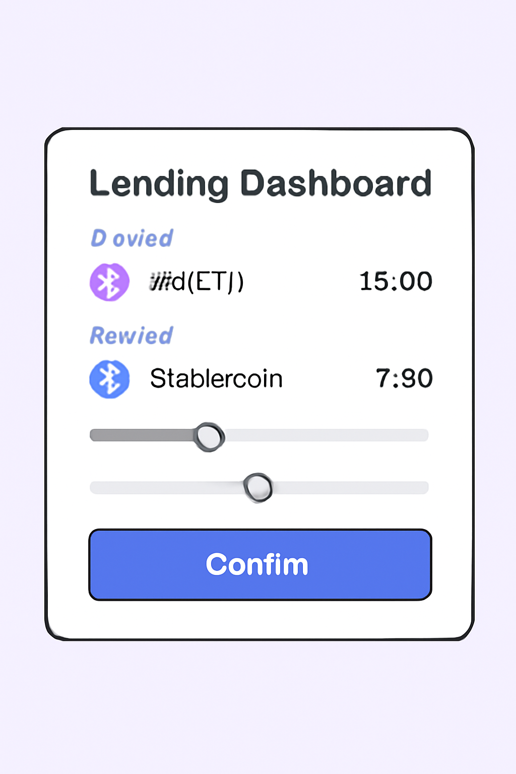 A lending dashboard showing a user borrowing stablecoins against deposited wstETH, with sliders and confirmation button.