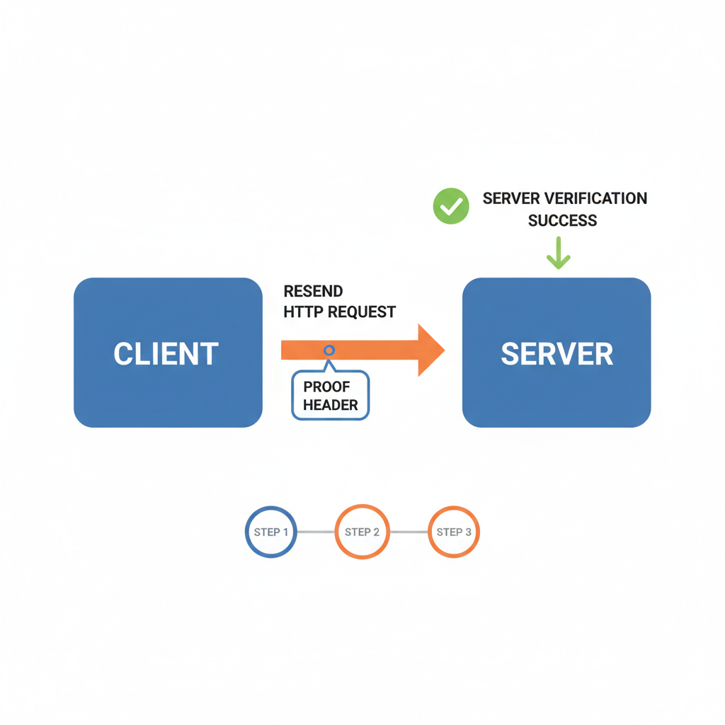 resending HTTP request with proof header, server verification success arrow
