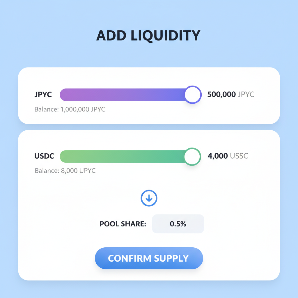 adding liquidity screen with JPYC and USDC sliders