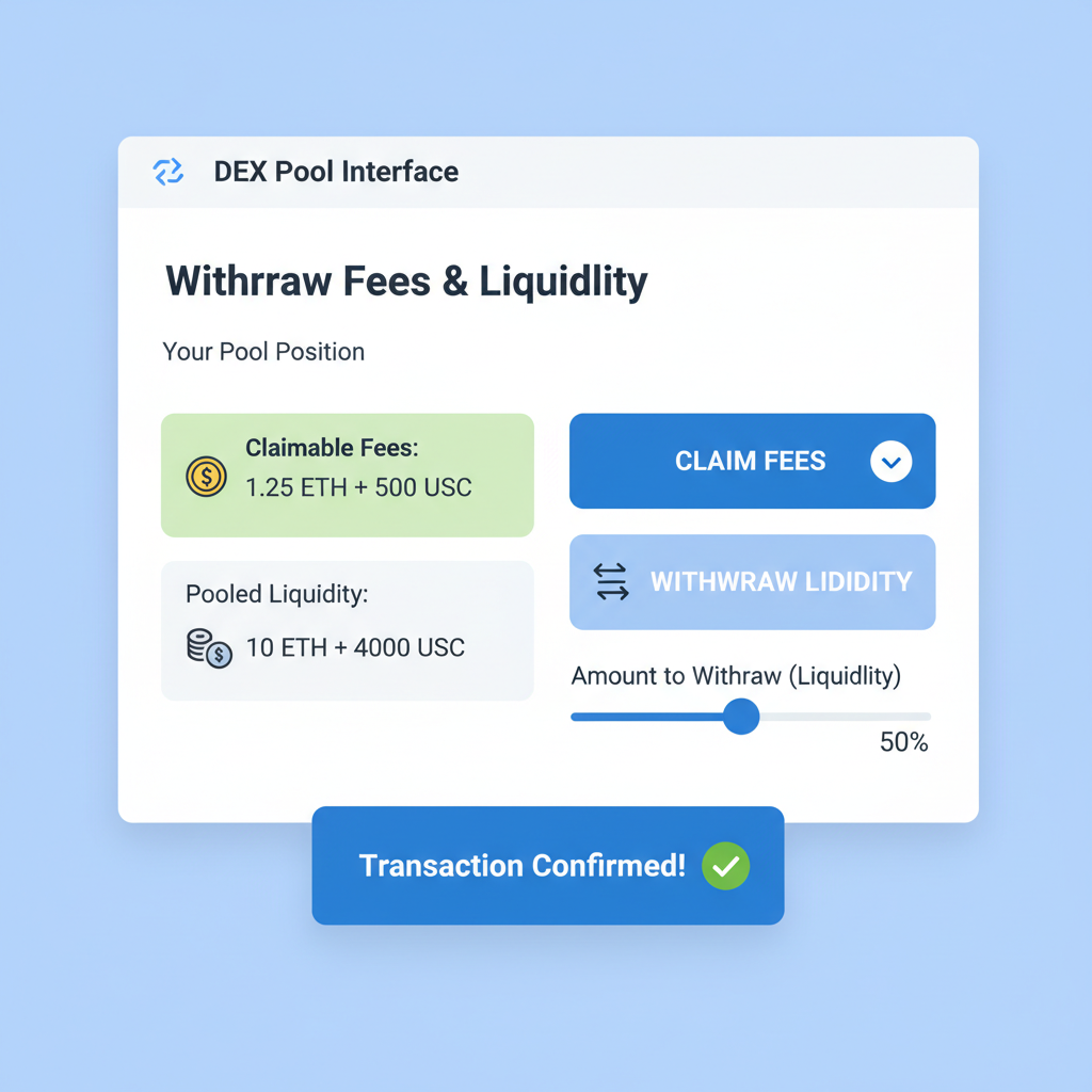 withdrawing fees and liquidity from DEX pool interface