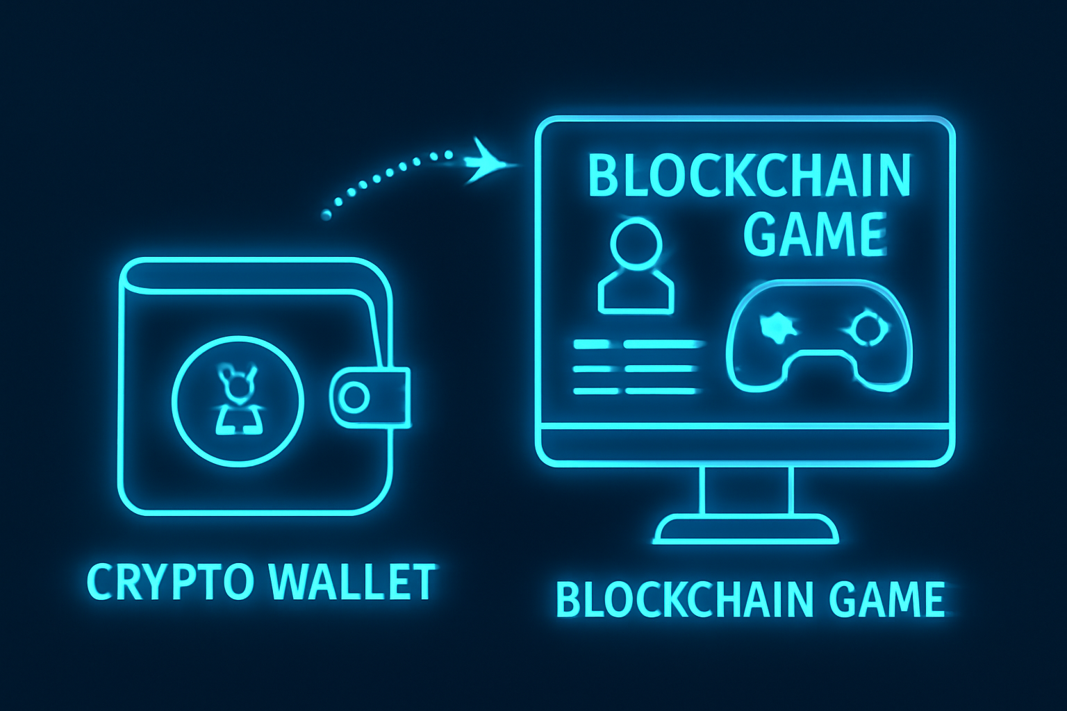 crypto wallet syncing to blockchain game dashboard, neon blue glow, tech-savvy interface