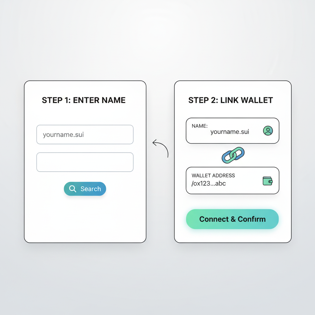 SuiNS linking interface connecting name to wallet address