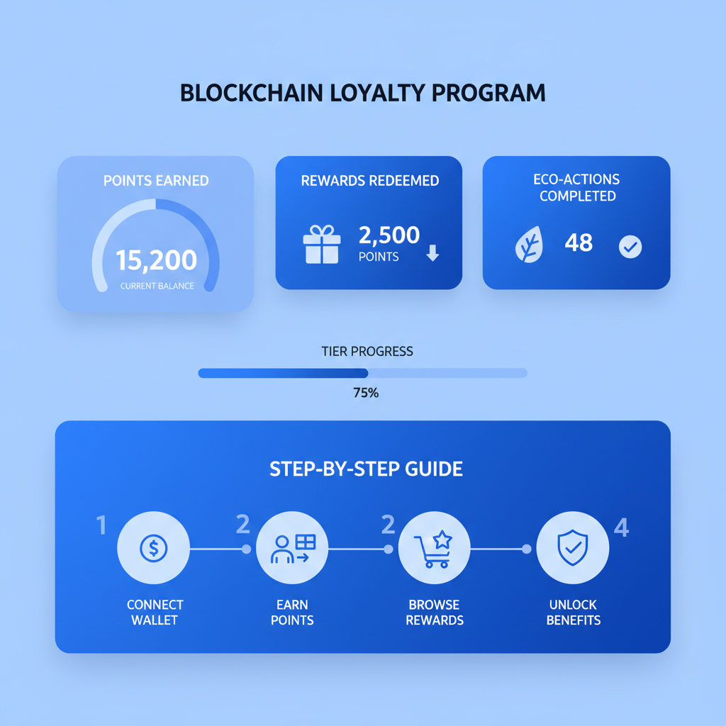 clean modern web dashboard for blockchain loyalty program, blue tones, points tracker visible