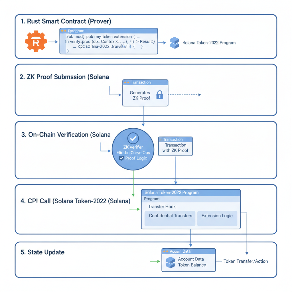 Anchor Rust code CPI to Solana Token-2022, ZK proof verification diagram