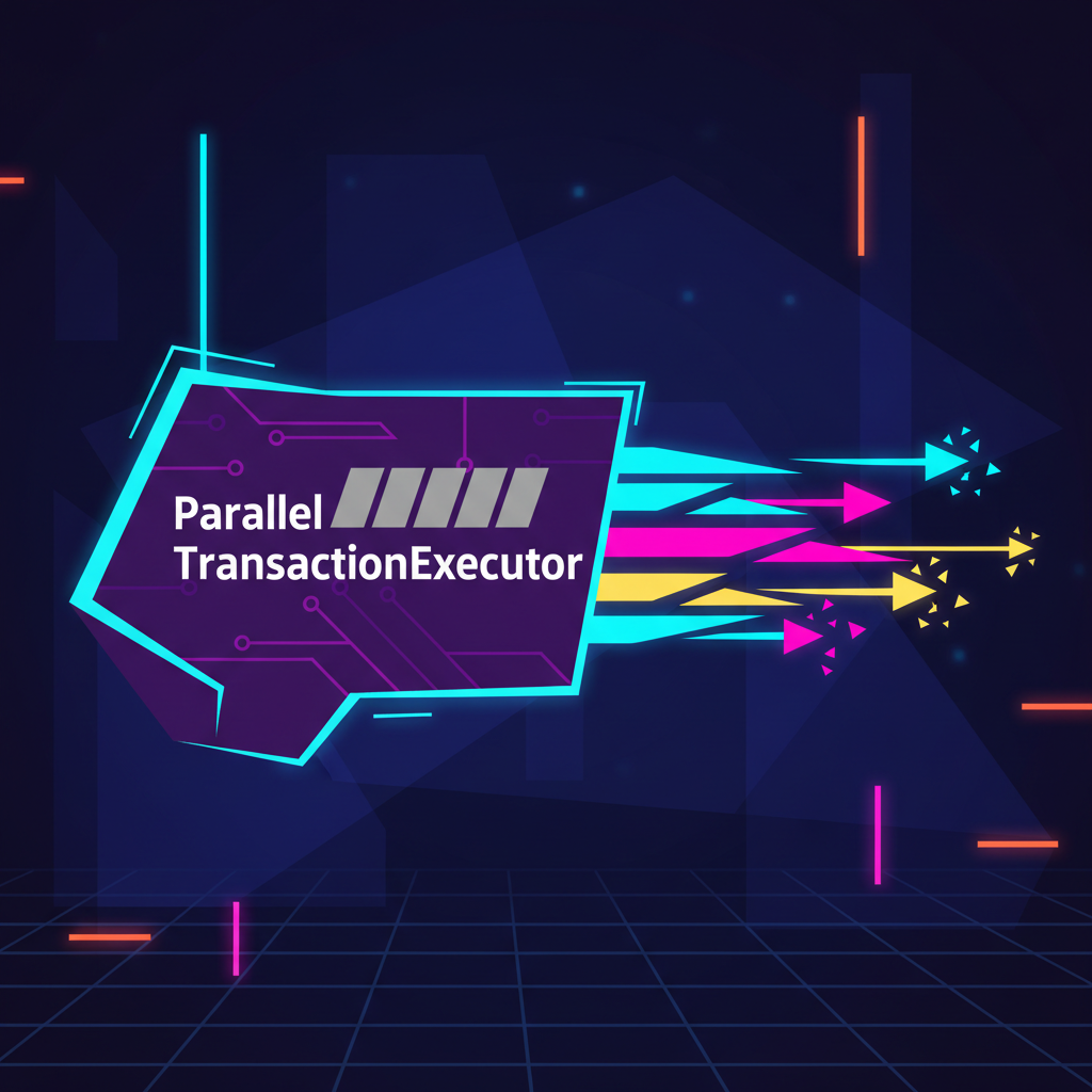 ParallelTransactionExecutor bundling transactions, explosive parallel arrows in cyberpunk style