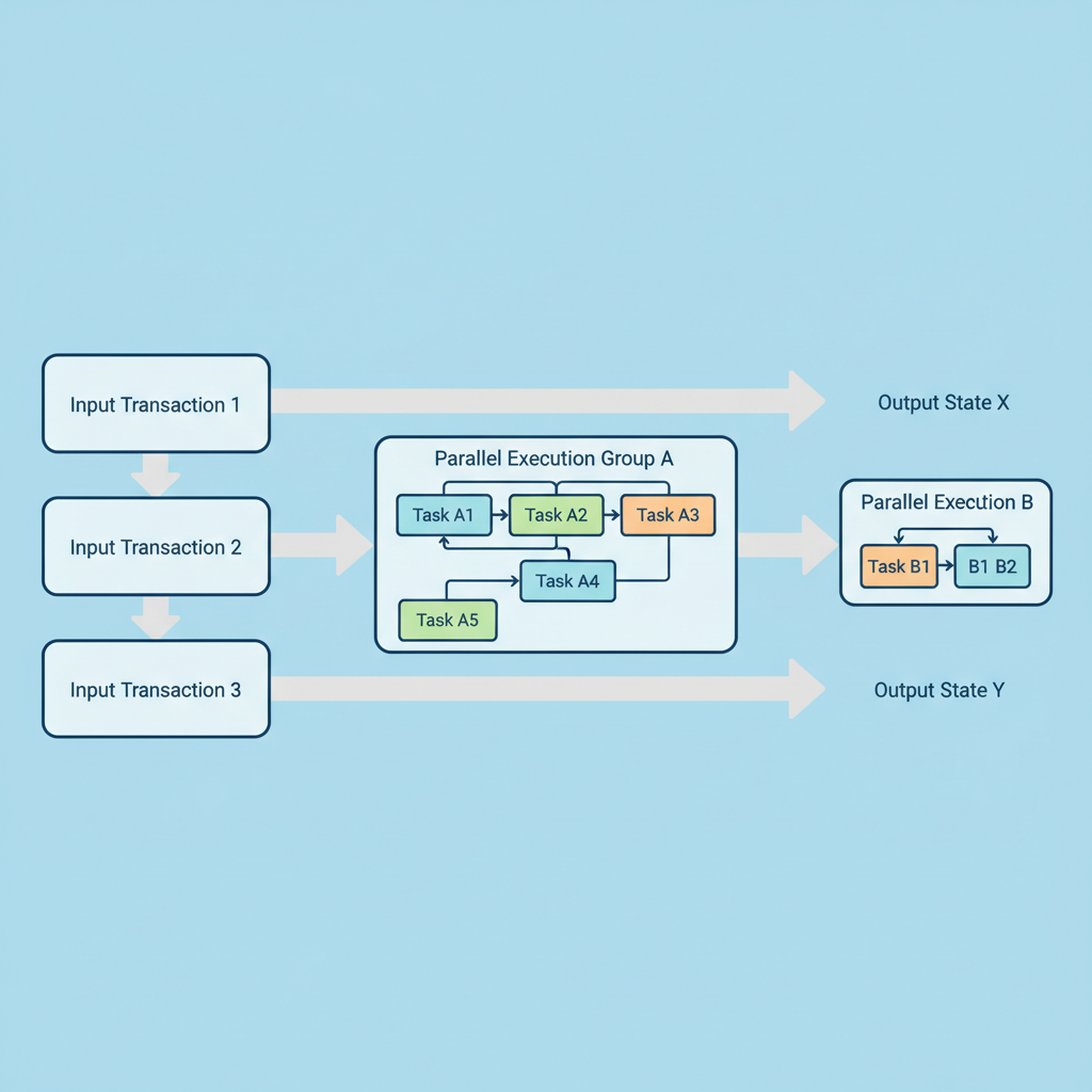 Multiple Sui transaction blocks diagram, arrows showing parallel execution paths