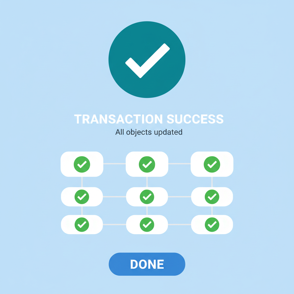 Sui transaction execution success screen, green checkmarks on parallel object updates