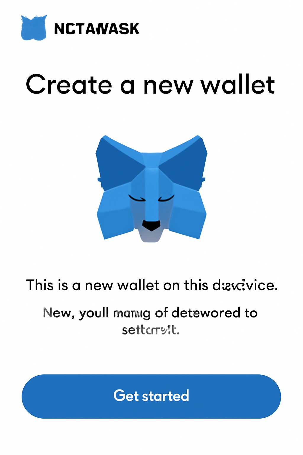 Clean screenshot of MetaMask wallet setup on desktop, EVM compatible, blue fox logo, new wallet creation screen