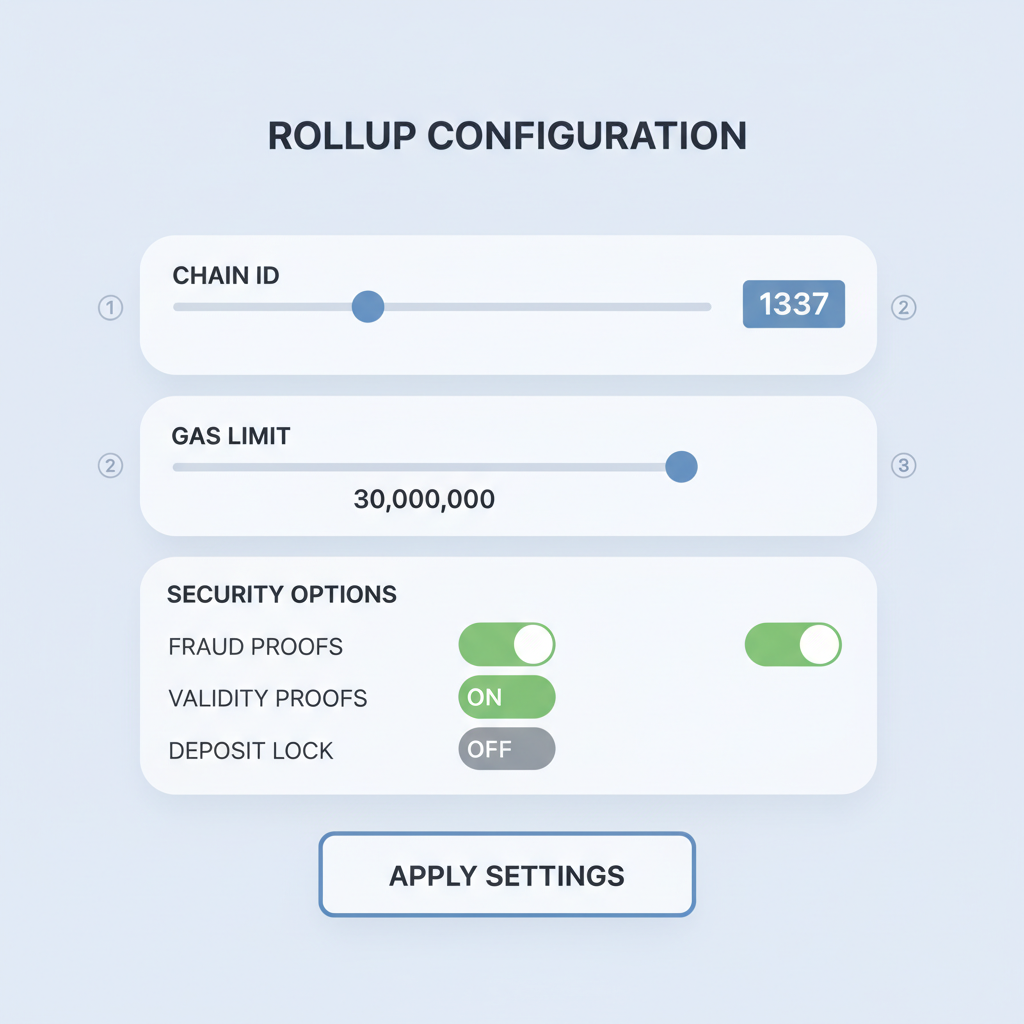 rollup configuration panel with sliders for chain ID, gas, and security options