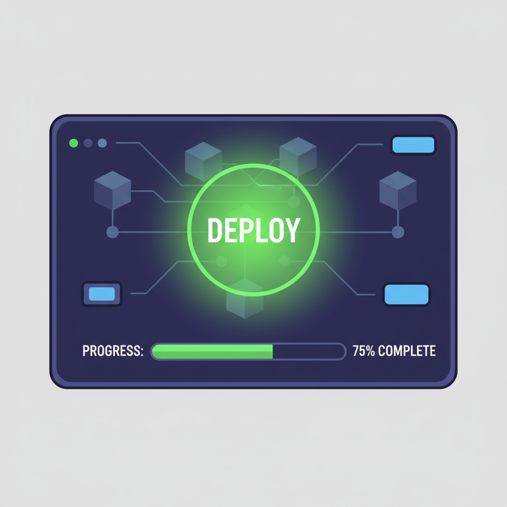 deployment button glowing green on blockchain console with progress bar