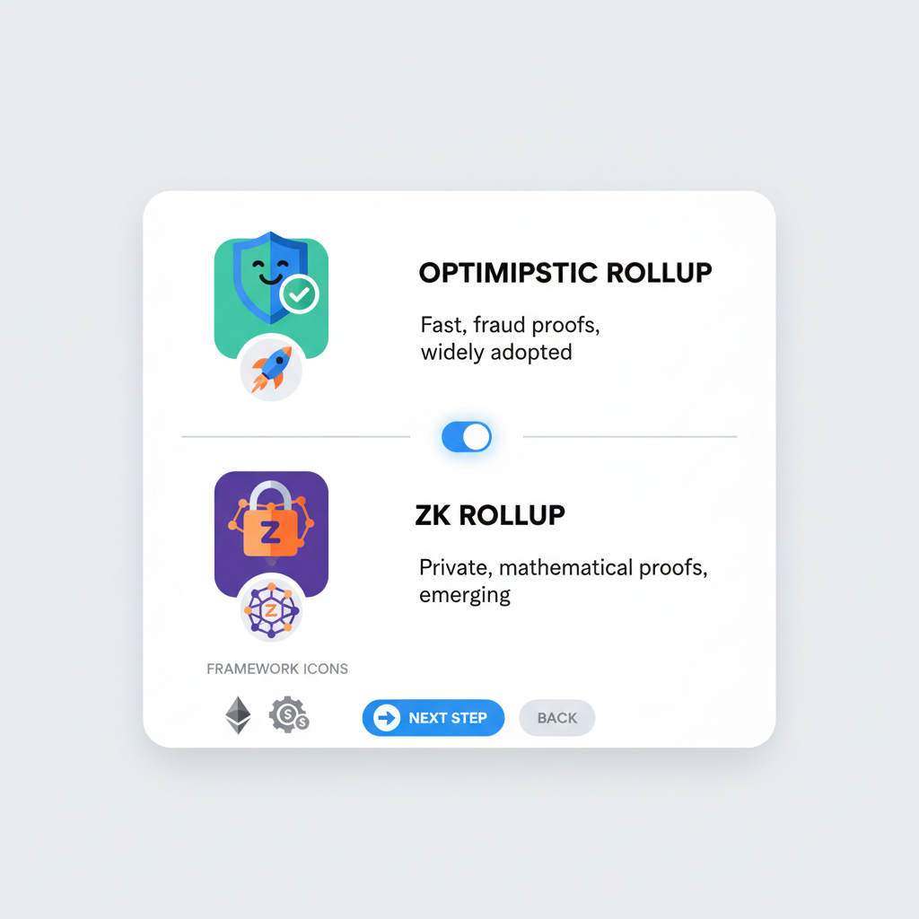 interface selecting optimistic vs zk rollup types with framework icons