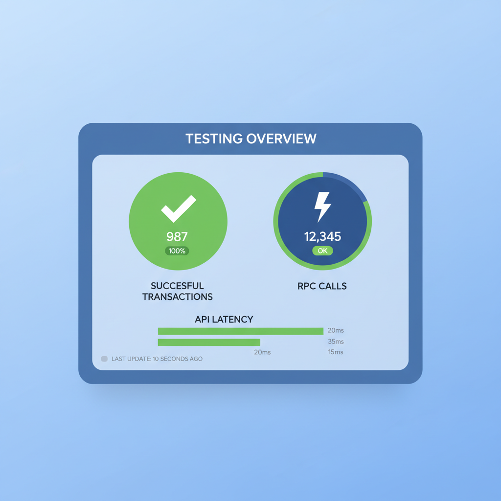 testing dashboard showing successful transactions and RPC calls