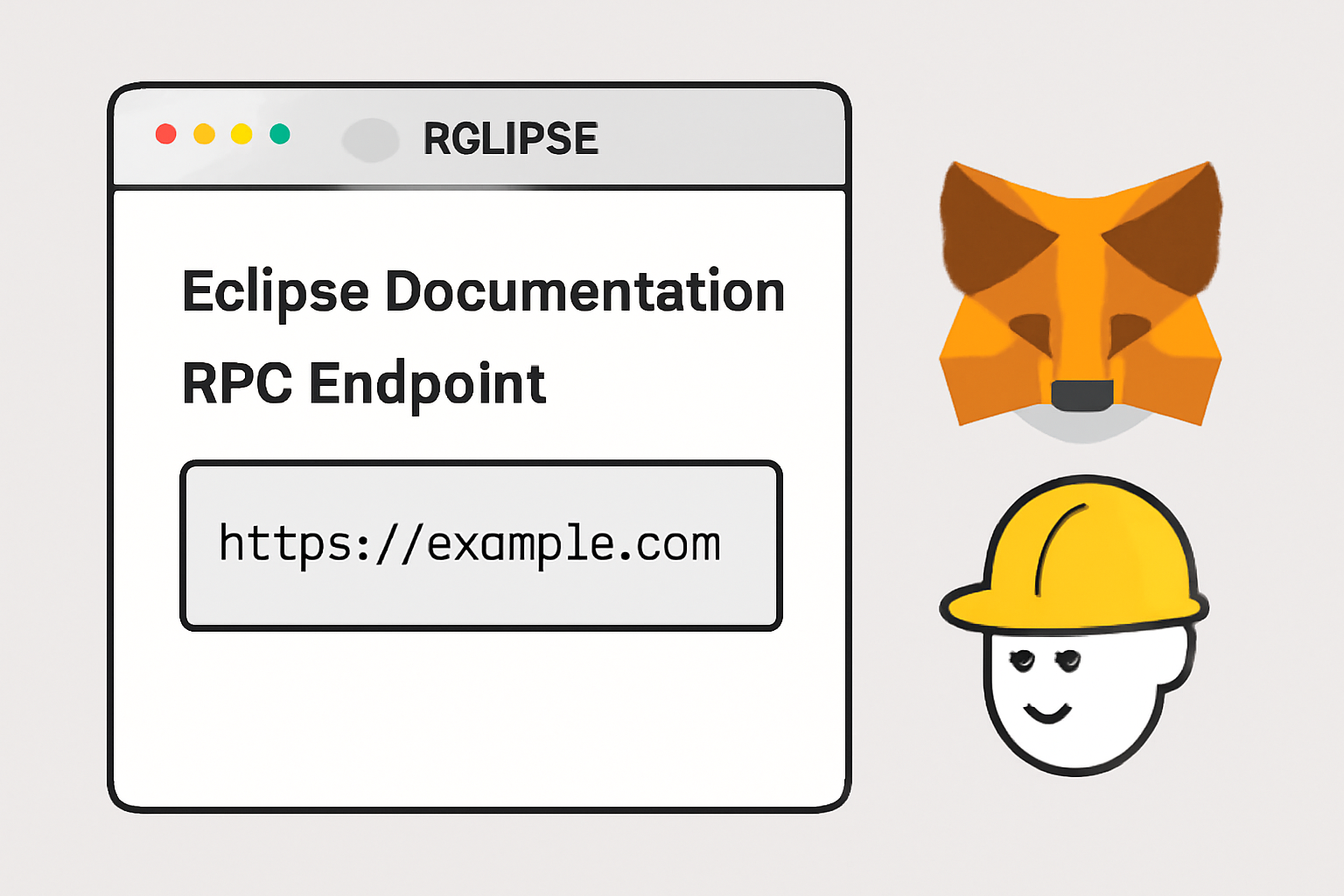 A browser window open to Eclipse documentation showing an RPC endpoint, with MetaMask and Hardhat logos nearby